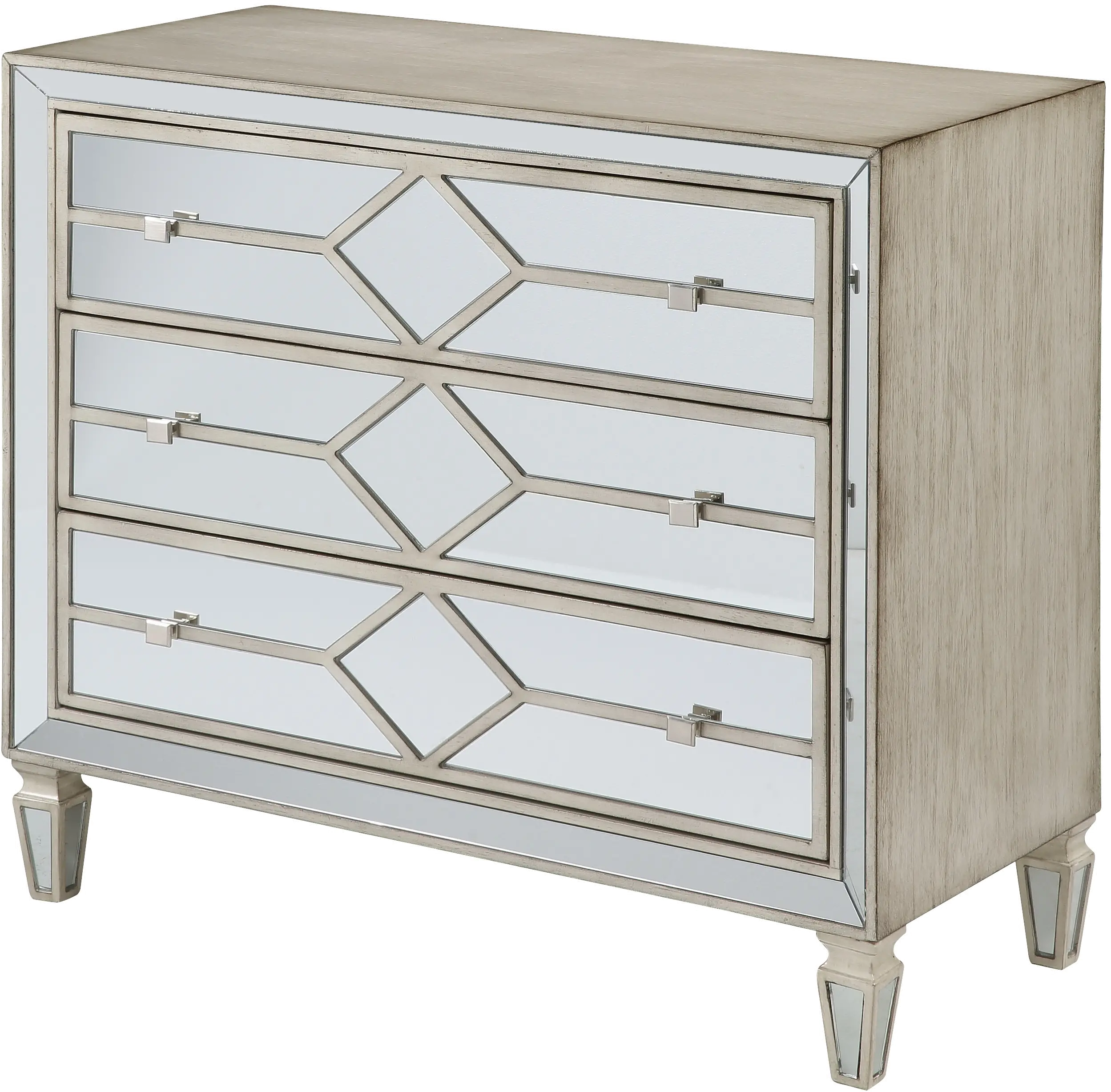 Burnished Ivory and Mirrored 3 Drawer Accent Chest