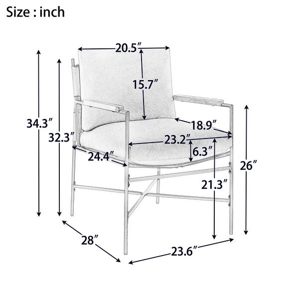 Metal Frame Linen Accent Chair with Thick Padded Backrest and Seat Cushion