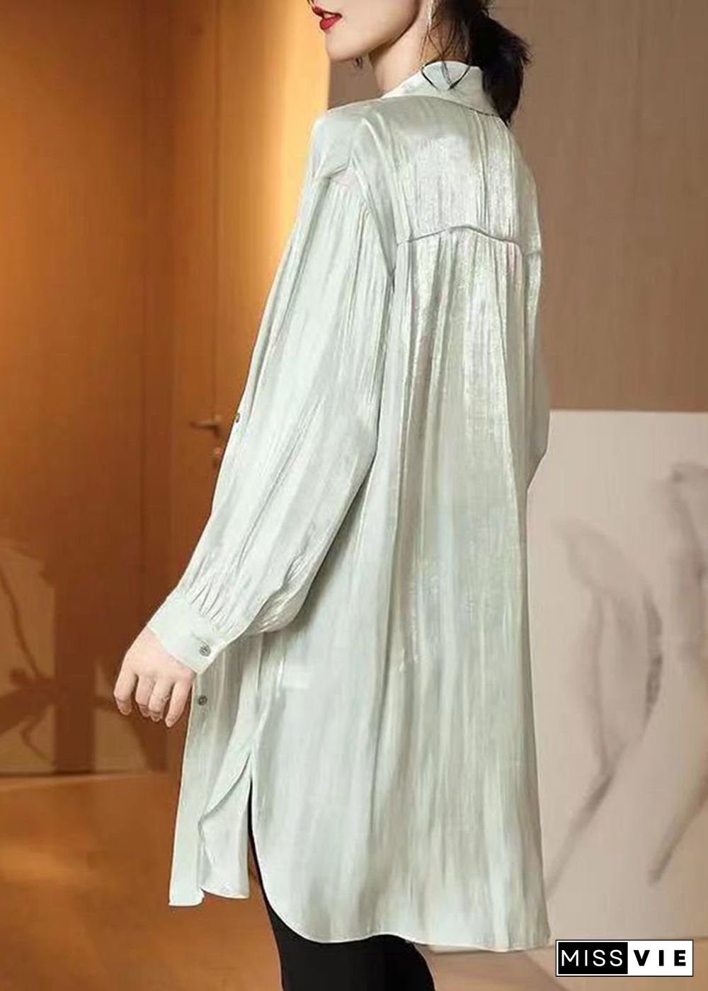 Modern Apricot Oversized Side Open Draping Chiffon Long Shirt Spring