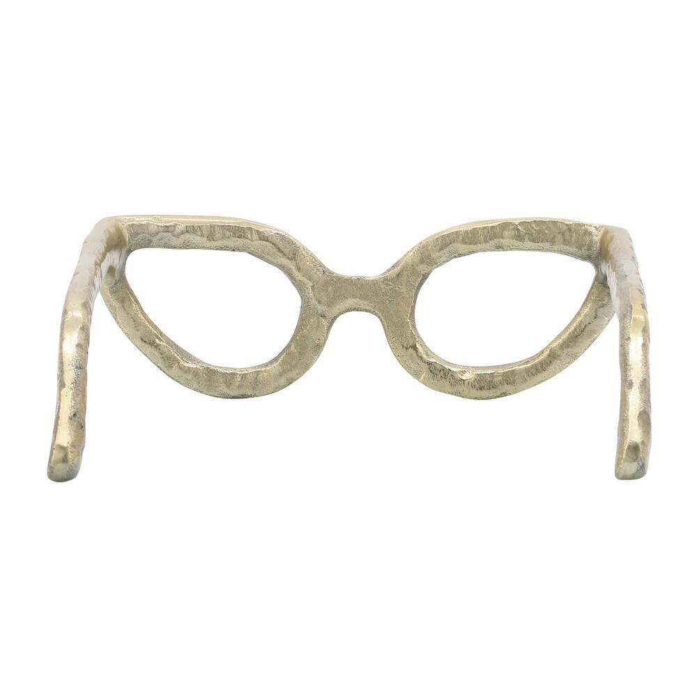 Abstract Cat Eye Glasses Metal Sculpture  Room or Office Decor  Gold 8 L x 8 W x 3 H   7\