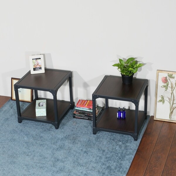 Porch and Den Serah Black Wood and Metal 20-inch Square End Table Set - 20 x 20