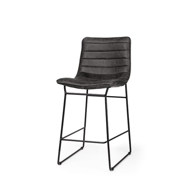 Black Leather Metal Frame Counter Stool - 21.65