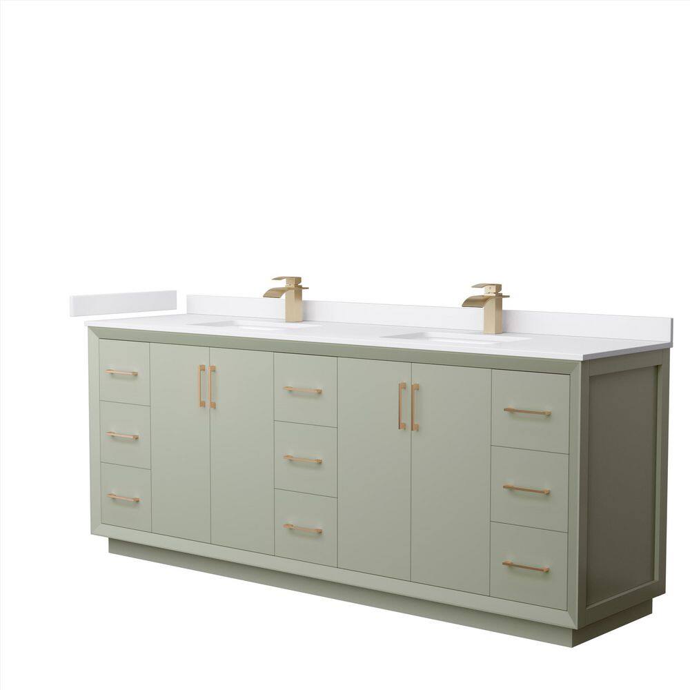 Wyndham Collection Strada 84 in. W x 22 in. D x 35 in. H Double Bath Vanity in Light Green with White Cultured Marble Top WCF414184DLZWCUNSMXX