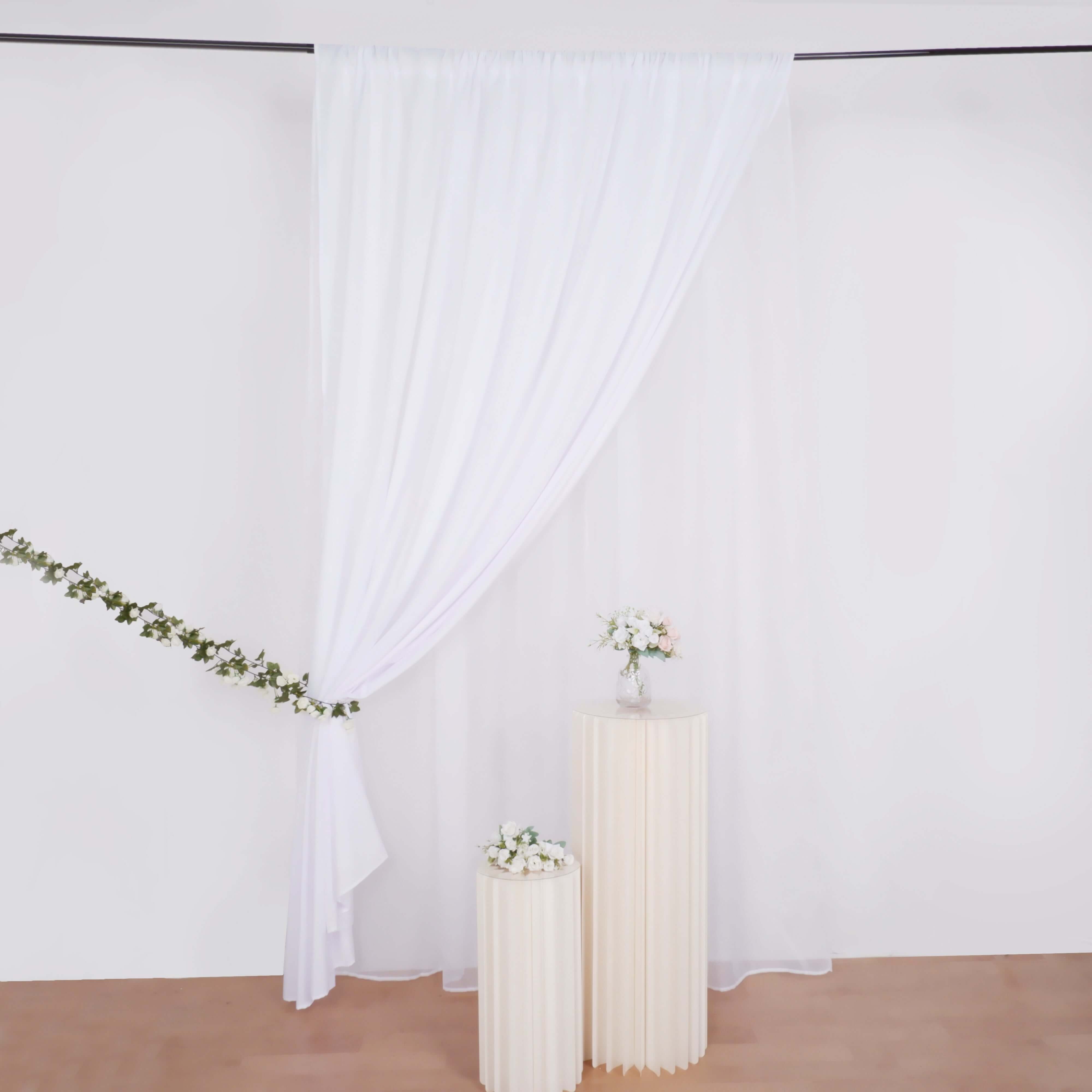 White Chiffon Polyester Backdrop Drape Curtain, Dual Layer Event Divider Panel with Rod Pockets - 10ftx10ft