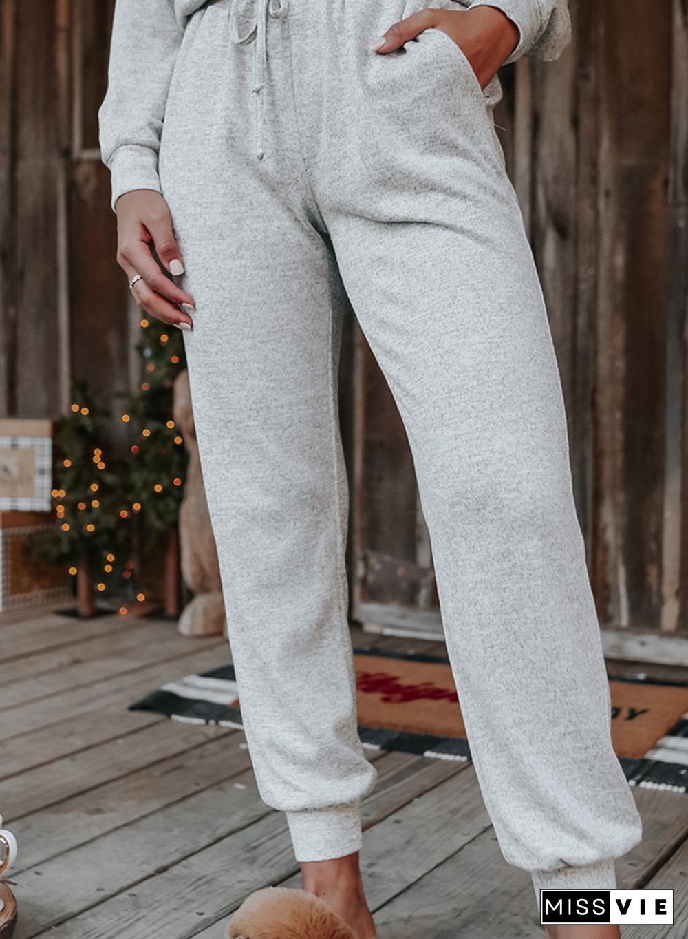 Gray Long Sleeve Pullover and Jogger Pants Lounge Set