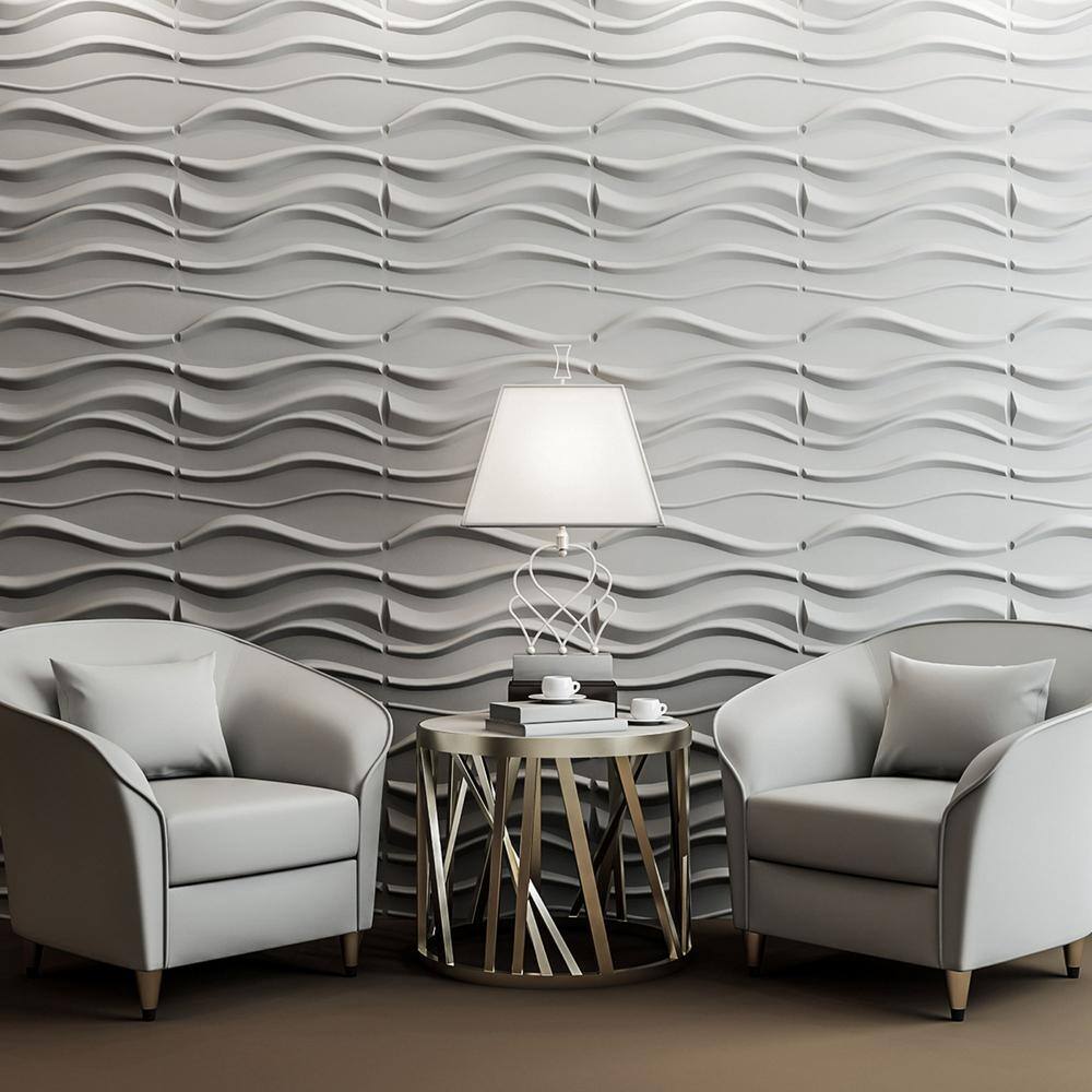 Art3dwallpanels 19.7 in. x 19.7 in. White PVC 3D Wall Panel for Interior Wall Decor Wavy Textured Tile (32 sq.ftbox) A10hd531