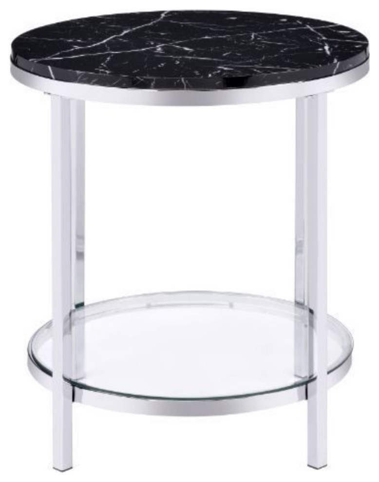 Ergode End Table Faux Black Marble and Chrome Finish   Contemporary   Side Tables And End Tables   by VirVentures  Houzz