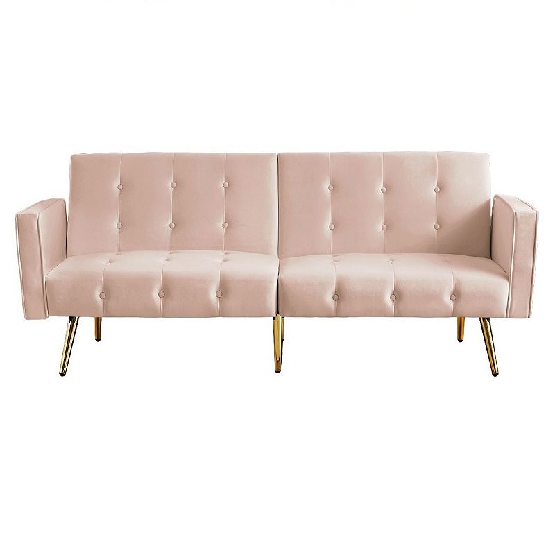 F.c Design Velvet Button Tufted Sofa Bed With Armrest Stylish And Comfortable Convertible Furniture