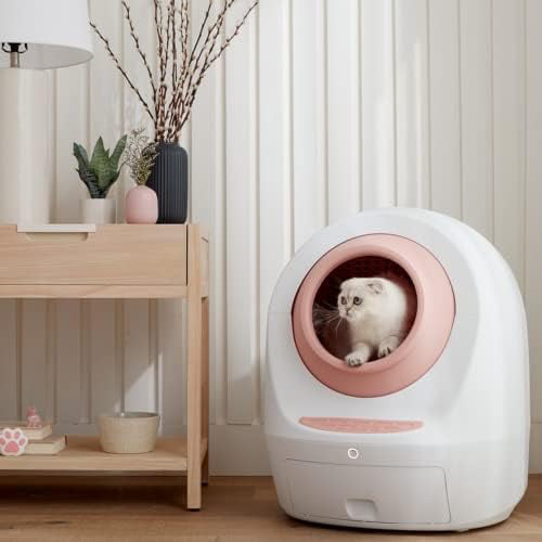 Leo's Loo Too Bundle Pink - No Mess Automatic Self-Cleaning Cat Litter Box Includes Charcoal Filter， Built-In Scale， Smart Home App With Voice Contol