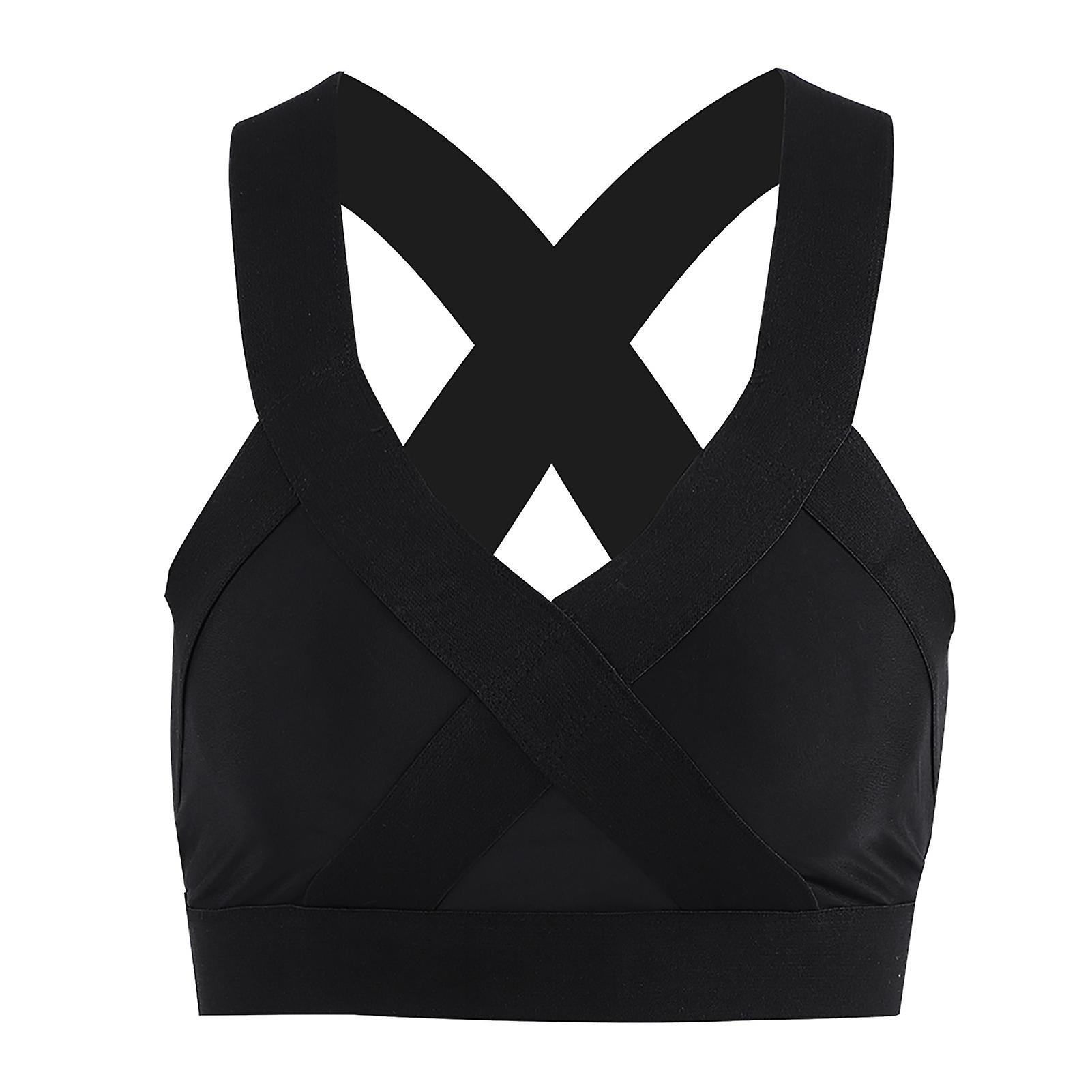 Women's Wire Free Gym Bra Yoga Running Vest Workout Sports Fitness (black L)