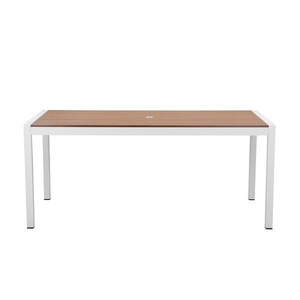 Fifi 71 Inch Outdoor Dining Table，Brown Polyresin Top，White Metal Frame