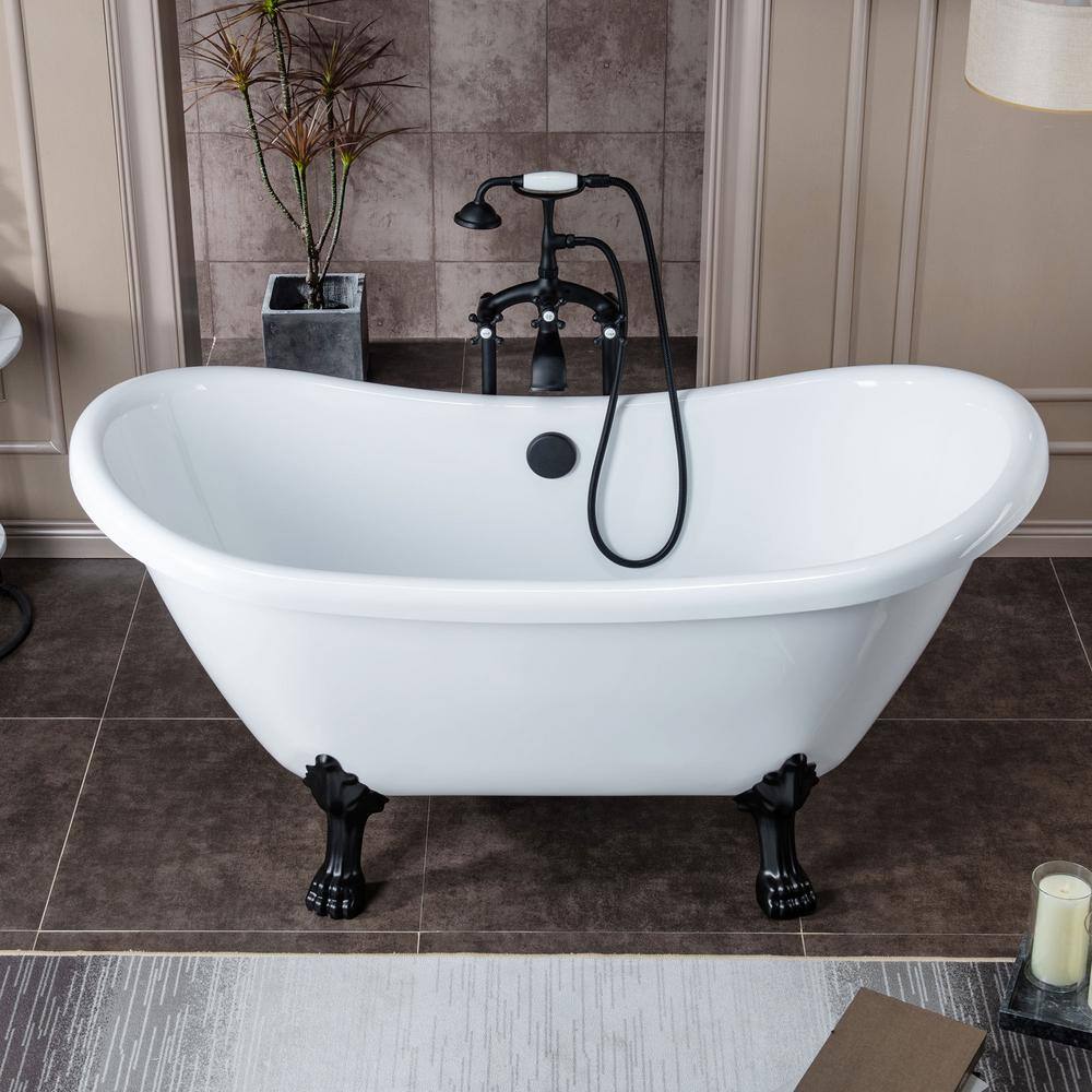 WOODBRIDGE Topeka 59 in. Heavy Duty Acrylic Slipper Clawfoot Bath Tub in White Faucet Claw Feet Drain  Overflow in Matte Black HBT7037