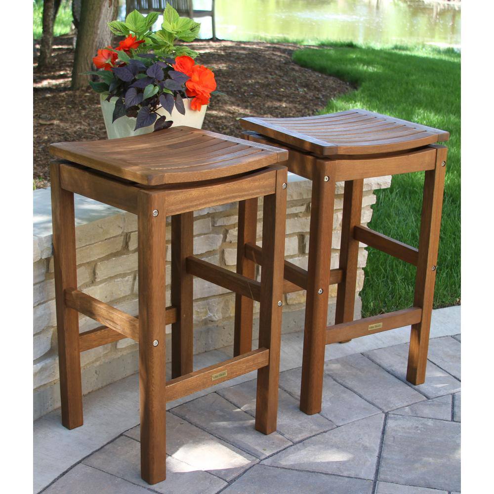 Outdoor Interiors Eucalyptus Patio Pub Height Stool (Set of 2) 50650