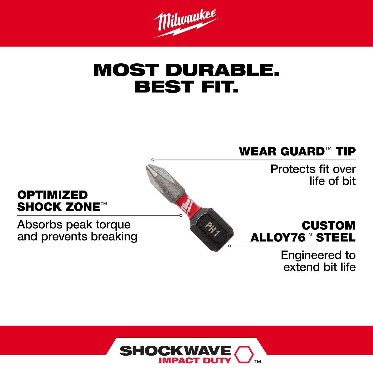 MW Shockwave Assorted Impact Driver Bit Set Steel 55 pc