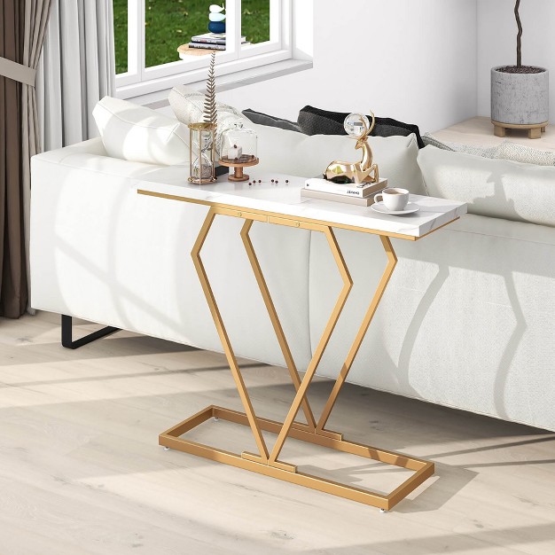 Modern Accent Table Faux Marble Narrow Entryway Table For Living Room