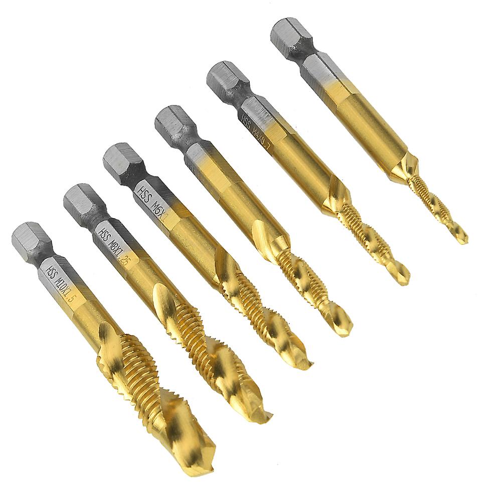 6pcs High Speed Steel 6.35mm Hex Shank Tap Drill Bit Compound Tap M3/m4/m5/m6/m8/m10 (type B)