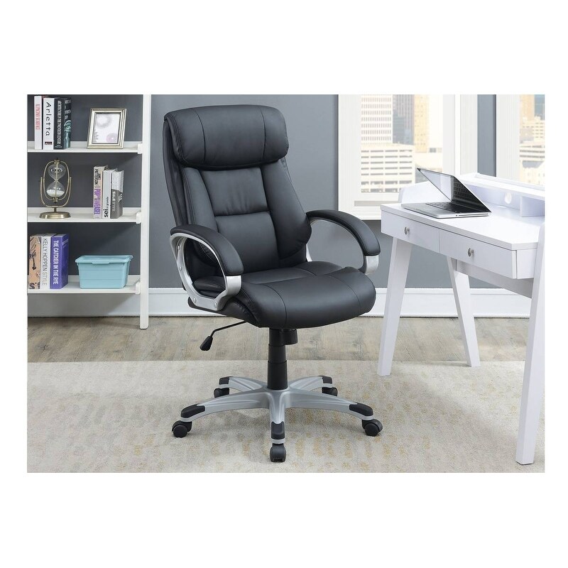 High Back Office Desk Chair  Ergonomic Executive Leather Chair with Lumbar Support Computer Task Chair with Armrest  Black