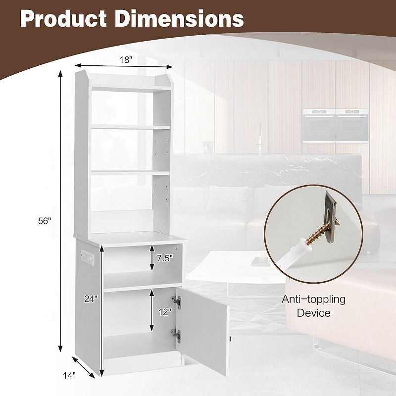 6-Tier Bookshelf with Charging Station and Cabinet