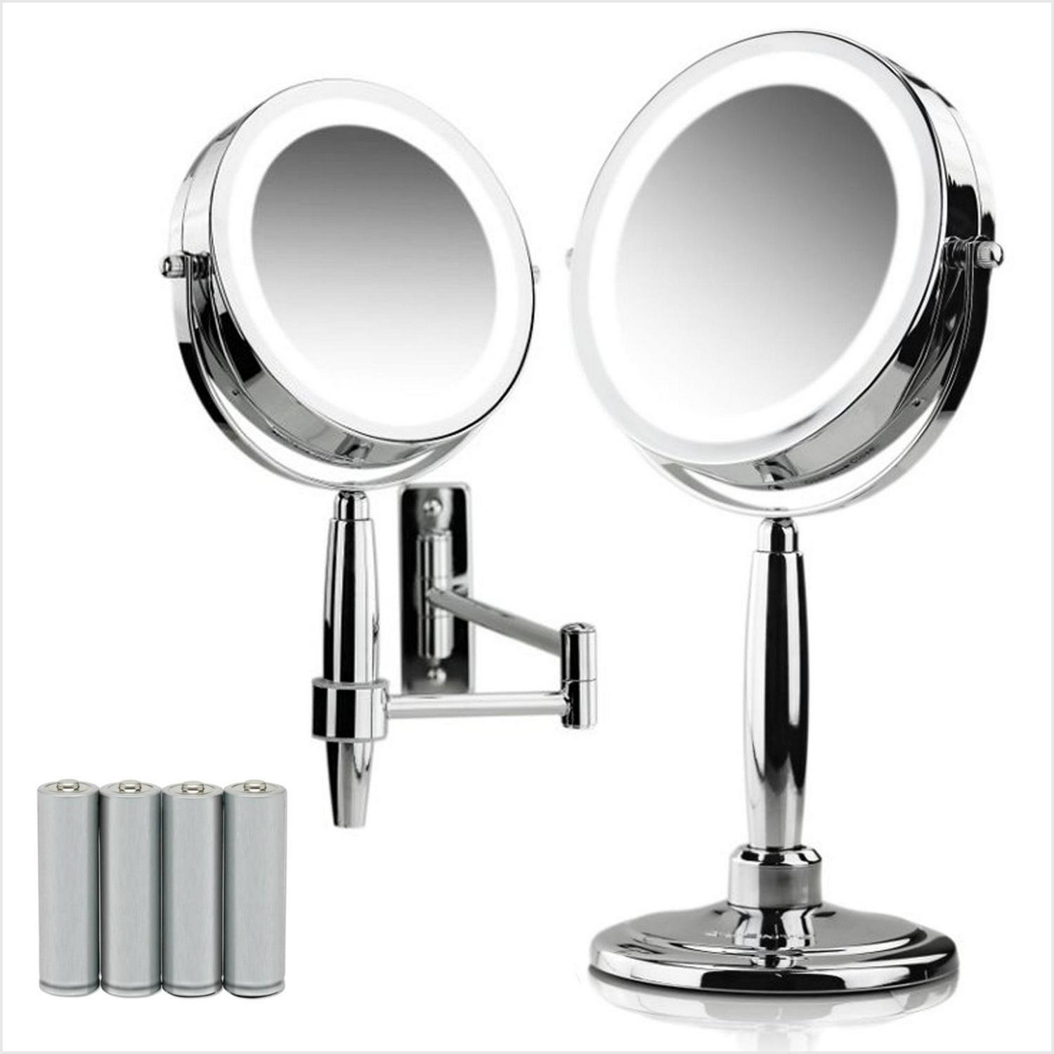 Ovente 78221 Hand Mirror 1X 8X Magnifier Easy Switch to Tabletop and Wall Mount Double Sided Spinning Three Tone LED Lights Extend Retractable Folding Arm Battery Powered Polished Chrome MFM70CH1X8X  Crowdfused