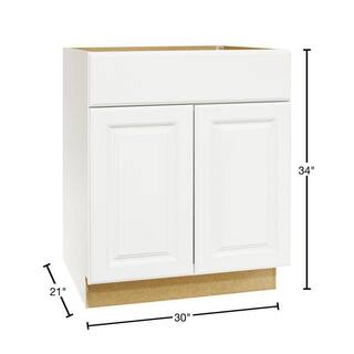 Hampton Bay Hampton Assembled 30 in. x 34.5 in. x 21 in. Bathroom Vanity Base Cabinet in Satin White KVSB30-SW