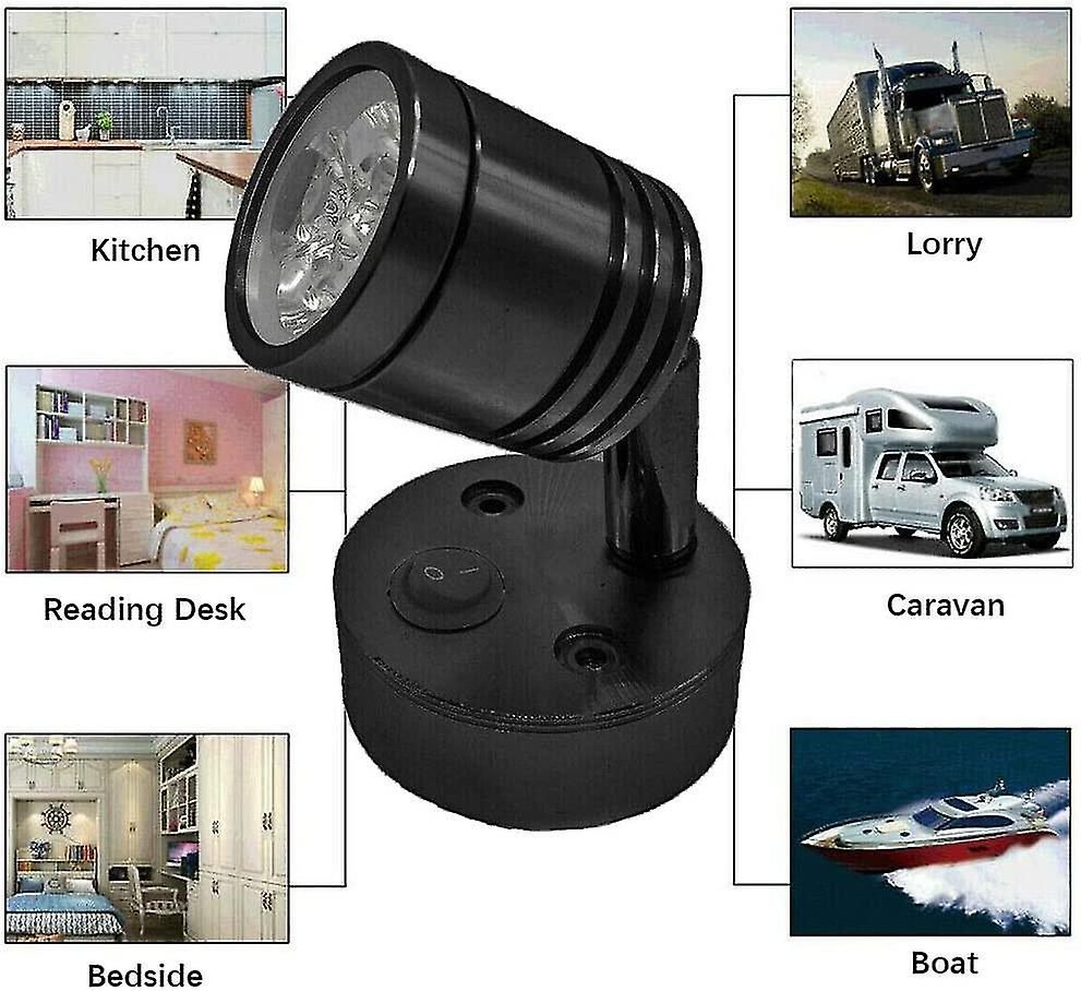 Parts 12v Led Spot Reading Light Wall Bedside Lamp Adjustable Switch Motorhome Caravan Cylindrical Flexible Interior Lighting For Boat Motorhome (blac