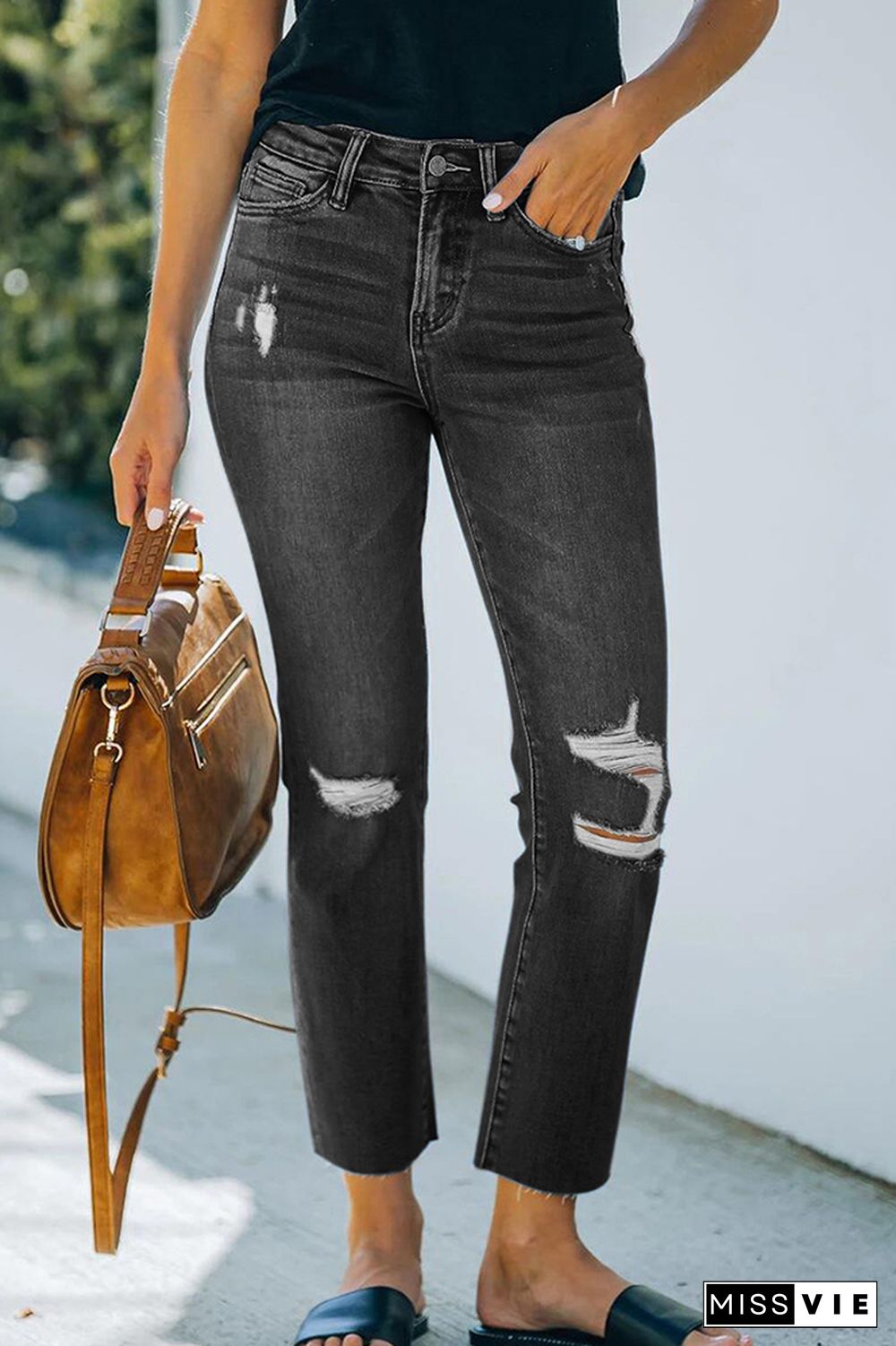 High Waist Ripped Jeans Wholesale Boutique