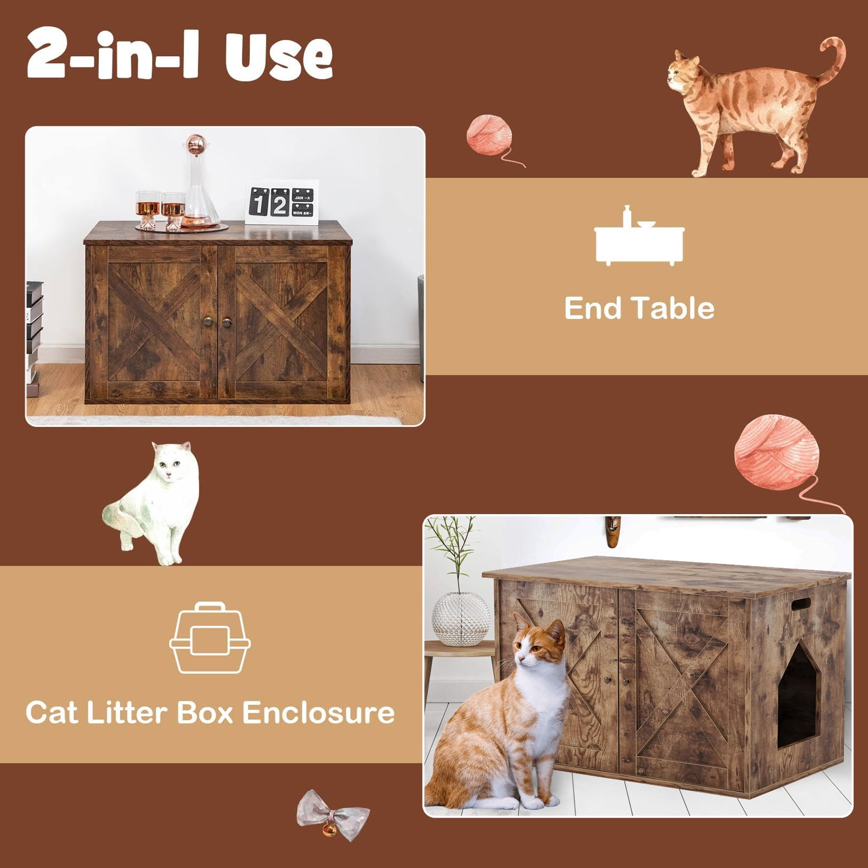 Semiocthome Eco Cat Litter Box Enclosure Modern Pet Furniture，Rustic Brown