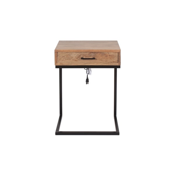 Preda Modern Mango Wood and Iron Accent C Table with Storage Drawer