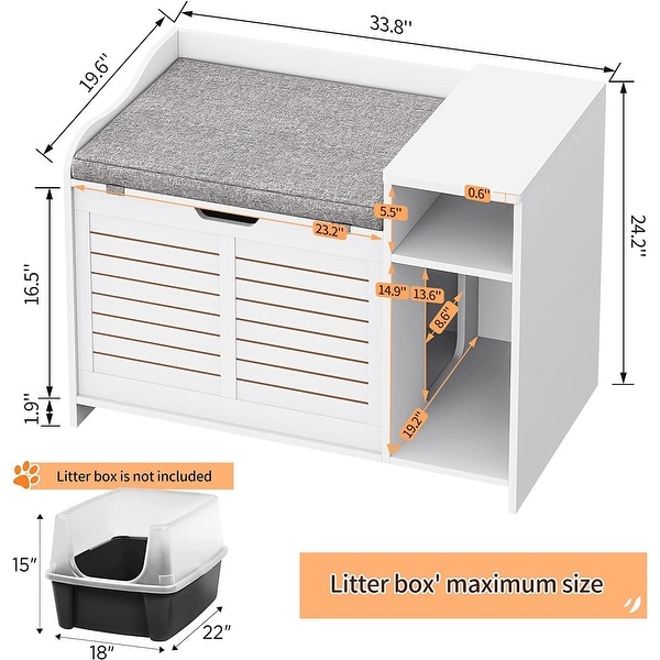 Litter Box Enclosure with Top Opening with Cushion， Cat Litter Box Furniture Hidden， Litter Box Hidden