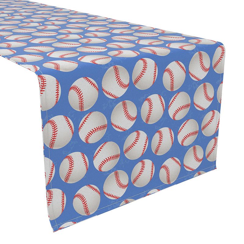 Table Runner， 100% Polyester， 14x108， Baseballs Blue