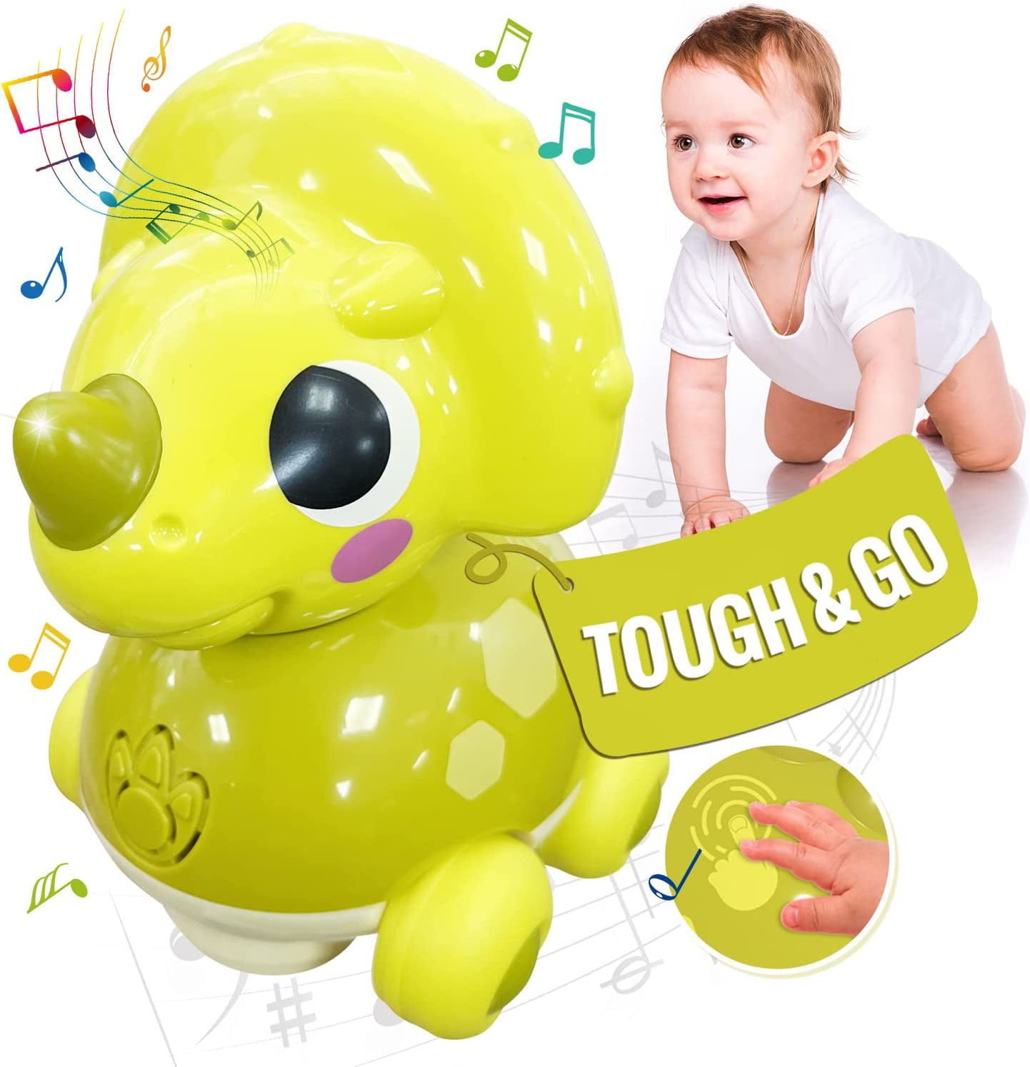 Baby Toys 6 to 12-18 Months Touch and Go Music Light Dinosaur Baby Crawling Toys - 6 Month Old Baby Toys for 1 Year Old Boy Girl Gifts - Infant Baby Toddler Boy Toys Age 1-2