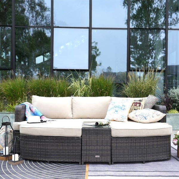 4-piece Patio Wicker Daybed Set with Side Table - Overstock - 19209038