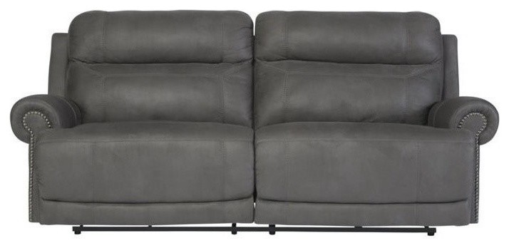 Ashley Furniture Austere Faux Leather Reclining Sofa in Gray   Transitional   Sofas   by Homesquare  Houzz