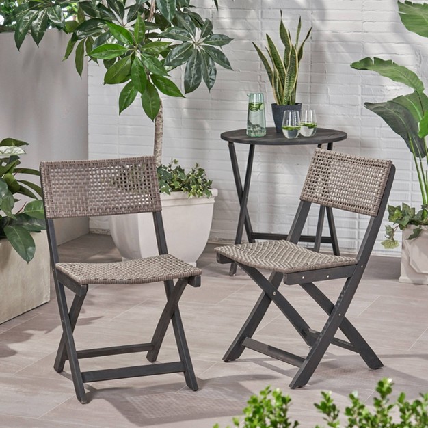 2pk Hillside Acacia Wood Foldable Patio Bistro Chairs Gray Christopher Knight Home