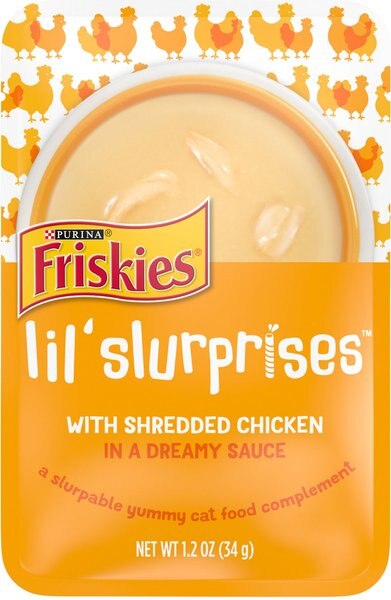 Friskies Lil’ Slurprises With Shredded Chicken in Dreamy Sauce Wet Cat Food Topper， 1.2-oz pouch， case of 16