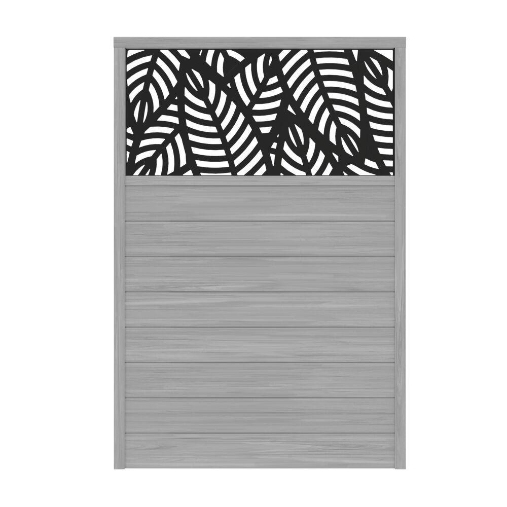 Barrette Outdoor Living 6 ft. x 4 ft. Driftwood Vinyl Fence with Sanibel Black Decorative Screen 73032565