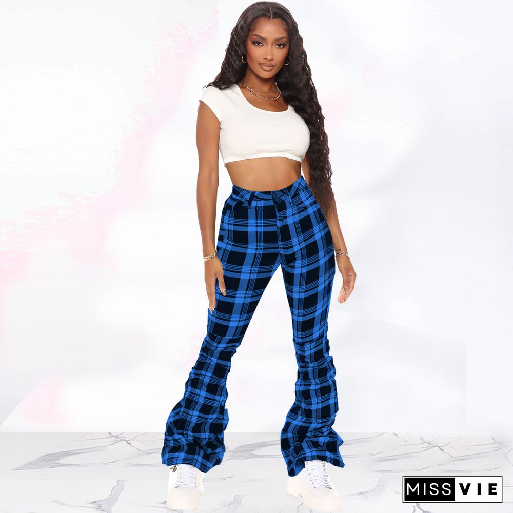 Autumn And Winter Retro Plaid Folded Flared Pants