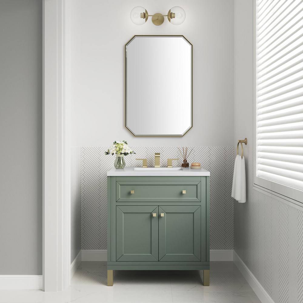 James Martin Vanities Chicago 30.0 in. W x 23.5 in. D x 34 in . H Bathroom Vanity in Smokey Celadon with White Zeus Quartz Top 305-V30-SC-3WZ