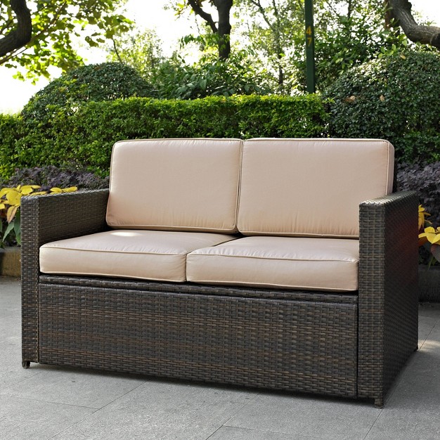 Palm Harbor Outdoor Wicker Loveseat Sand brown Crosley