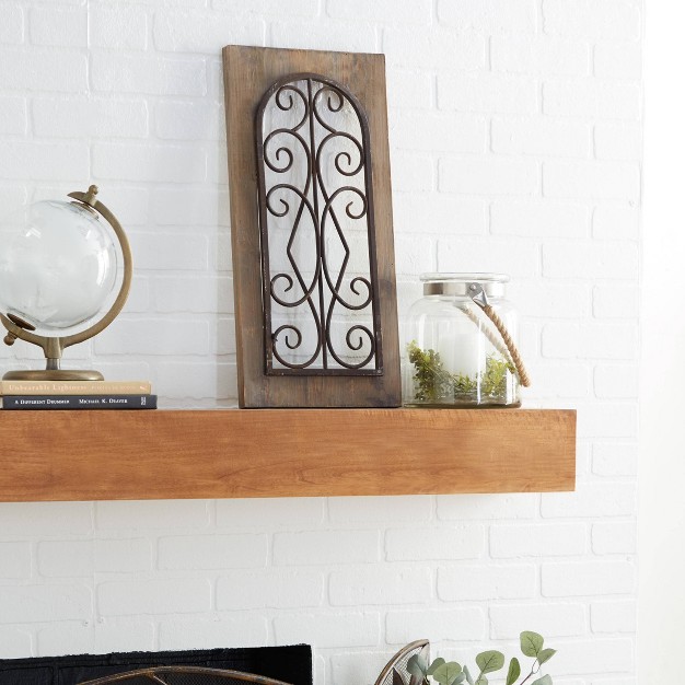 Wood Scroll Window Inspired Wall Decor With Metal Scrollwork Relief Brown Olivia amp May