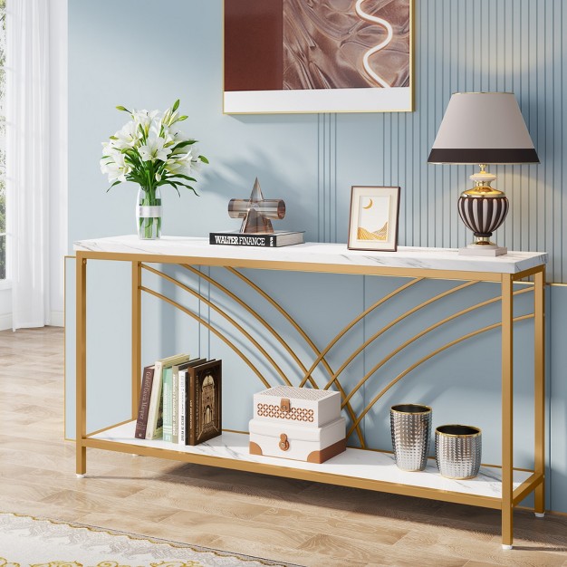 Faux Marble Long Console Table