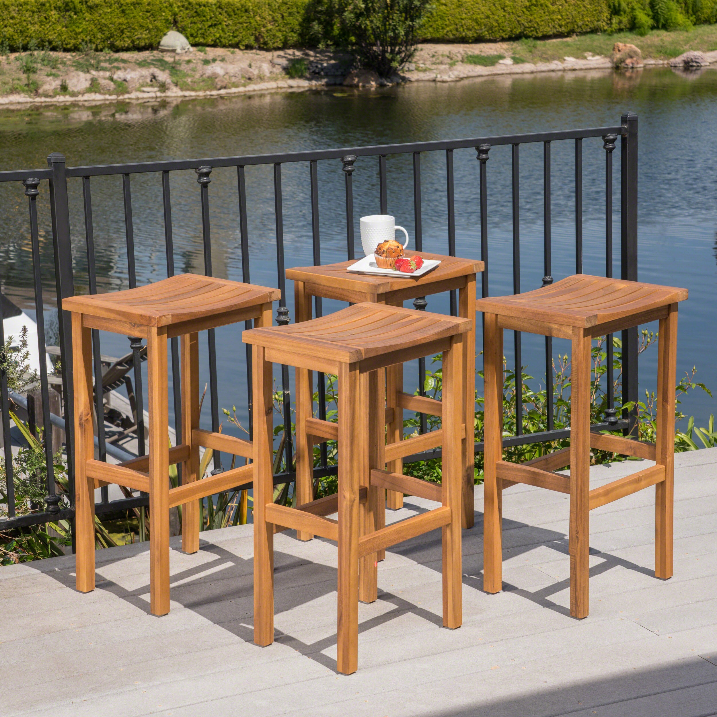 Pensacola Outdoor 30 Inch Acacia Wood Barstools