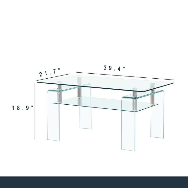 Shelene Clear Glass Coffee Table - 39.4 x 21.7 x 18.9 inch