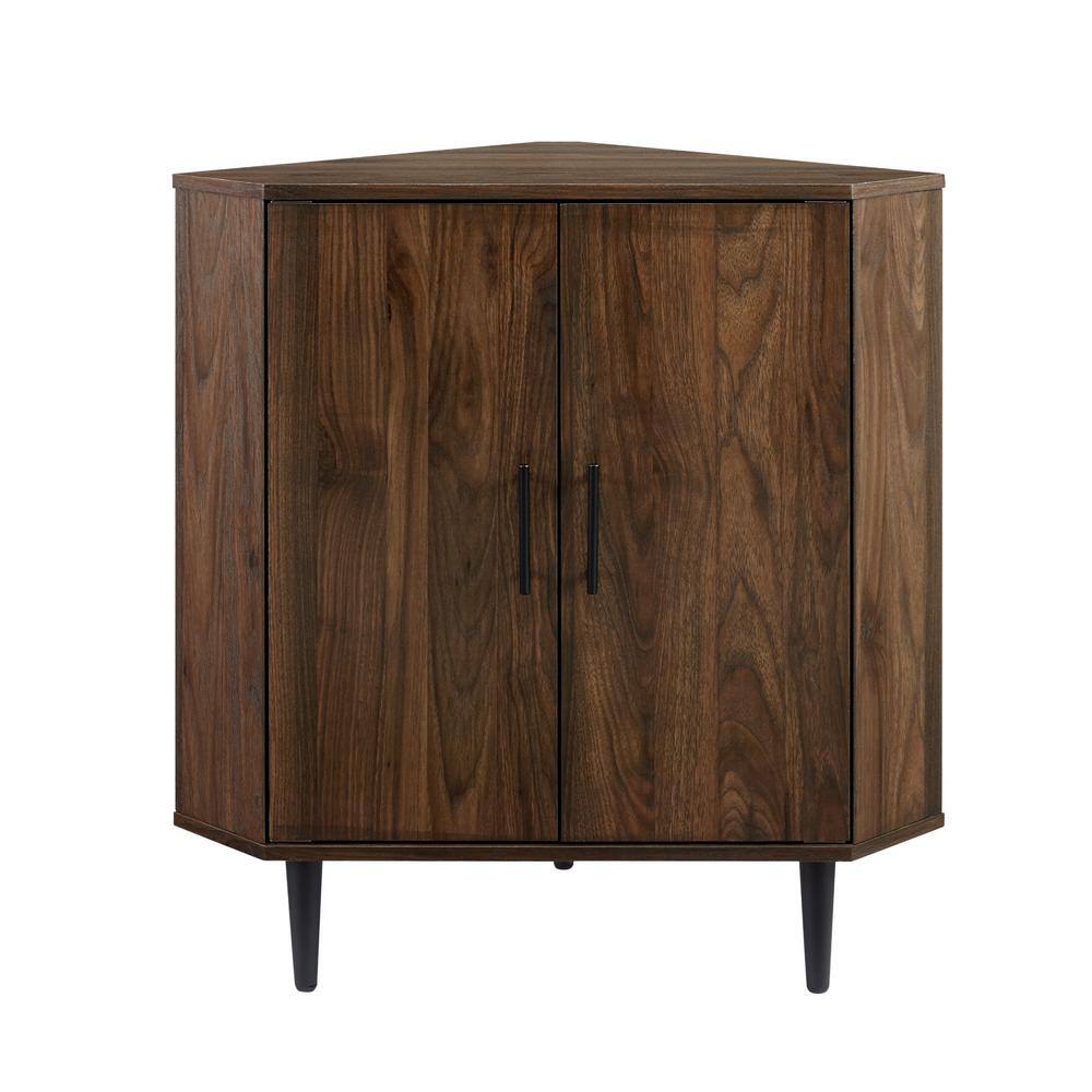 Welwick Designs Dark Walnut Wood Modern 2-Door Corner Accent Cabinet HD9098