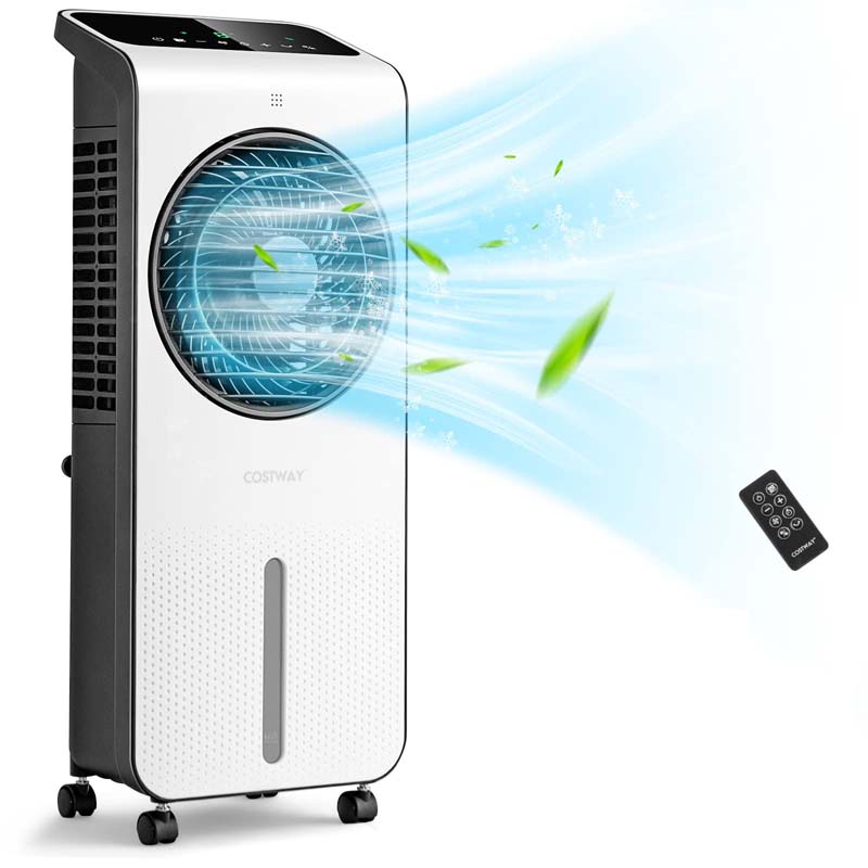 Portable Evaporative Air Cooler, 3-in-1 Swamp Cooler with Fan & Humidifier, 360° Rotating Fan Blade, 12H Timer