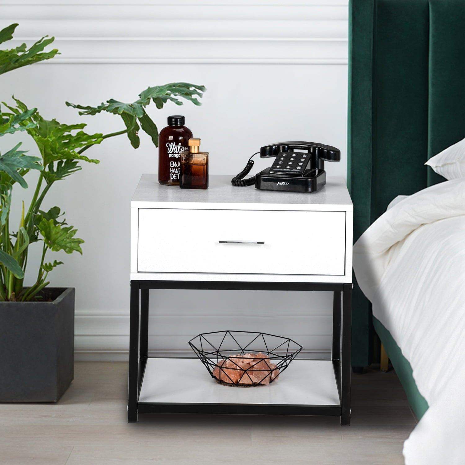 UBesGoo Modern And Simple Style Nightstand End Table With Drawer White