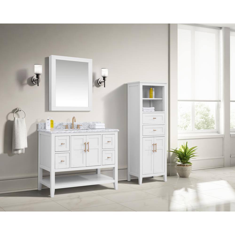 Home Decorators Collection Sturgess Open Shelf 43 in. W x 22. D x 35. H Vanity in White with White Marble Vanity Top 19111S-VS43C-WT