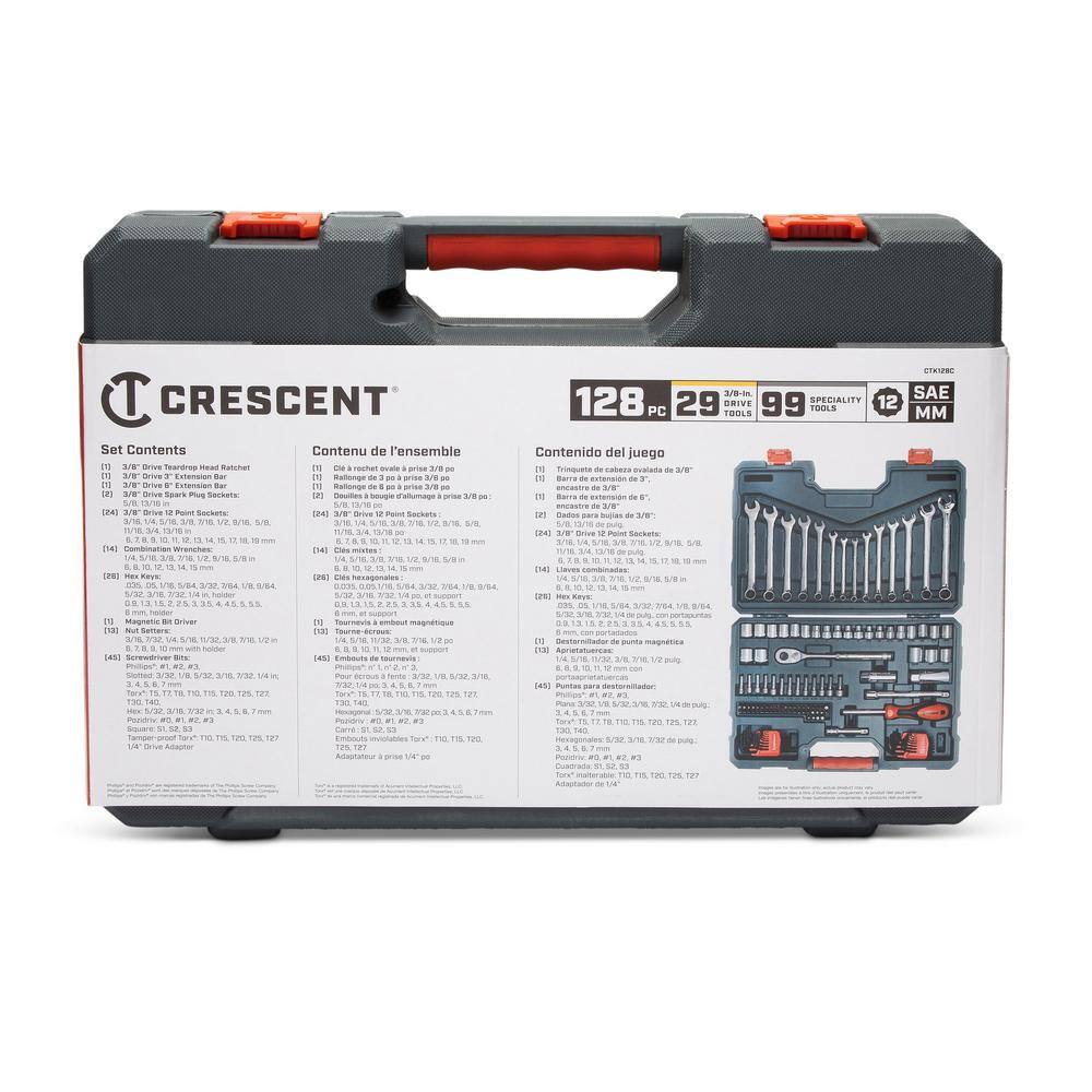 Crescent 38 in. Drive 12-Point Standard SAEMetric Mechanics Tool Set with Case (128-Piece) CTK128C