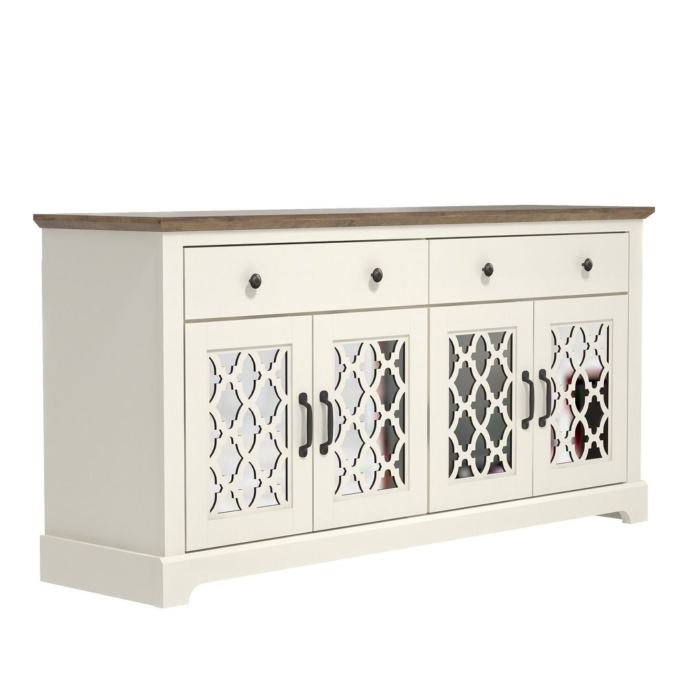 Heron Wood 59.1in. 4 Door Wide Sideboard with Adjustable Shelves and Drawers   59.1\