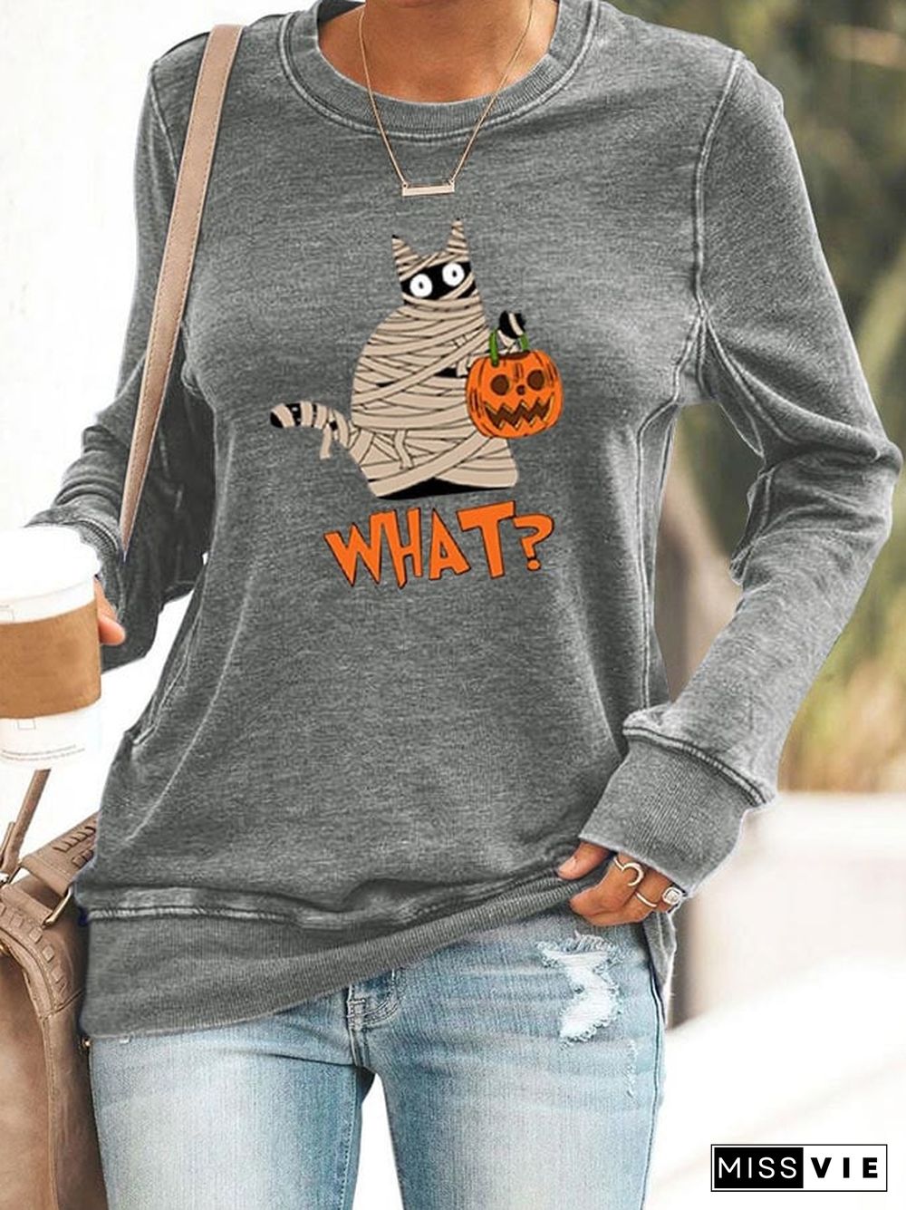 Women's Halloween Print Crewneck Sweatshirt